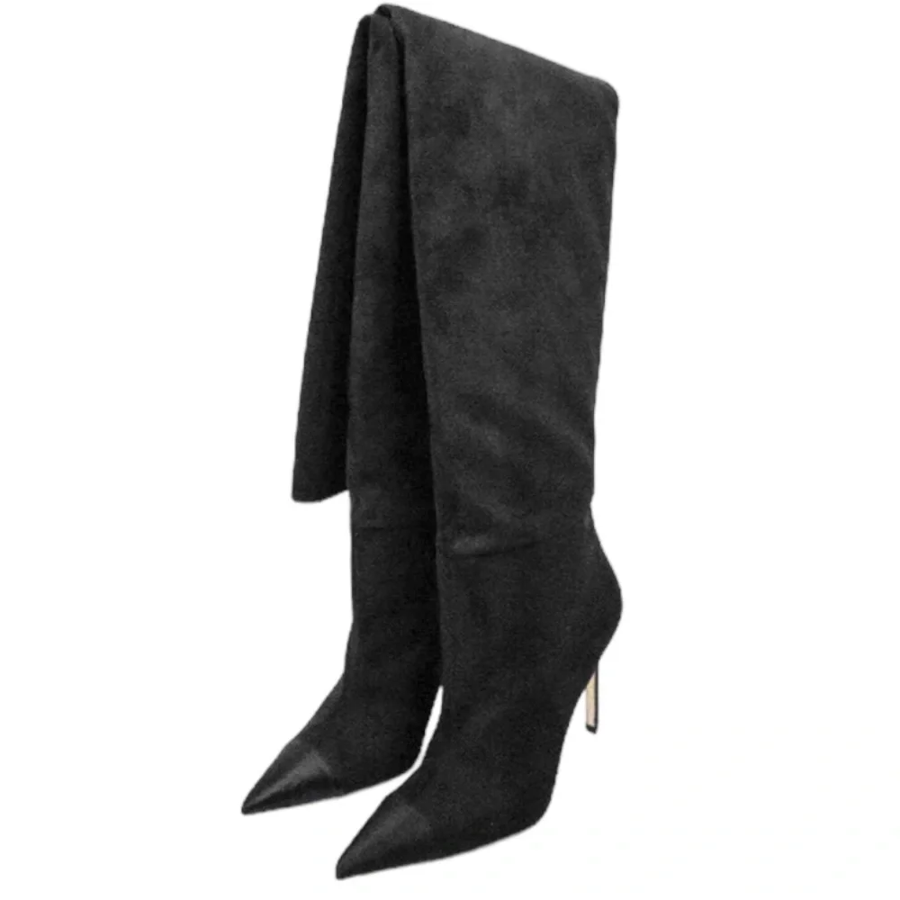 Good American Thigh High Over the Knee Black Suede Pointed Toe Boots NWT 7.5
